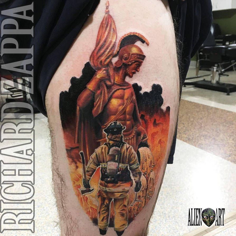 Saint Florian And Firefighter Tattoo By Zuludroog On Deviantart Fire