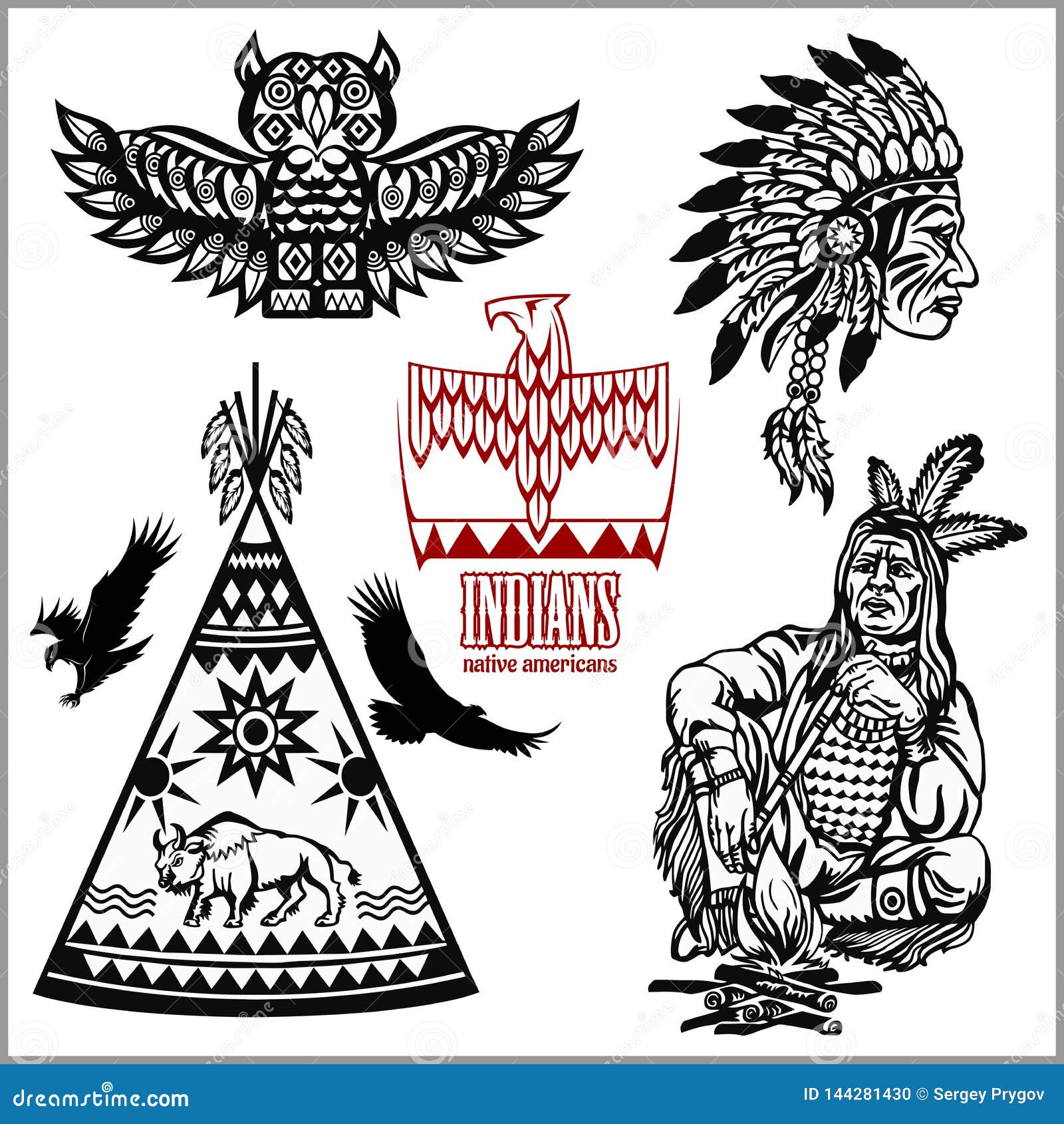 Set Of Wild West American Indian Designed Elements By Egorka87 Set Of