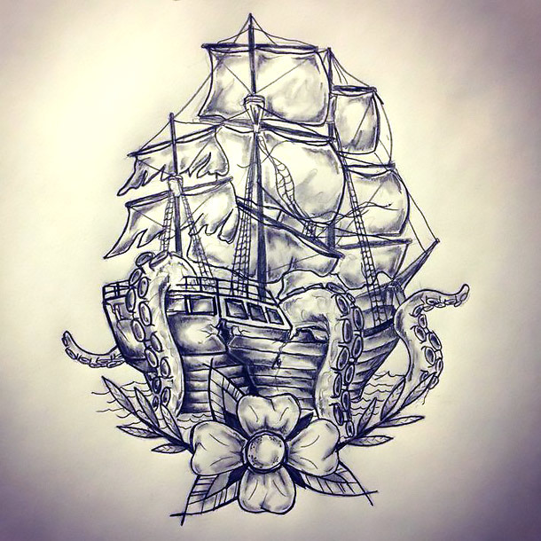 Kraken Ship Tattoo Designs: Maritime Mythology on Skin