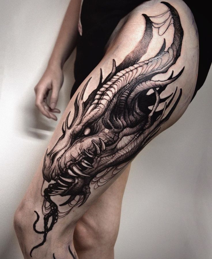 Side Thigh Dragon Tattoos