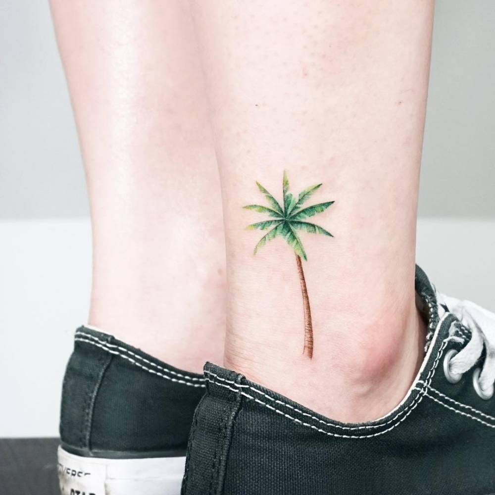 Small Palm Tree Tattoo On The Ankle Tattoogrid Net