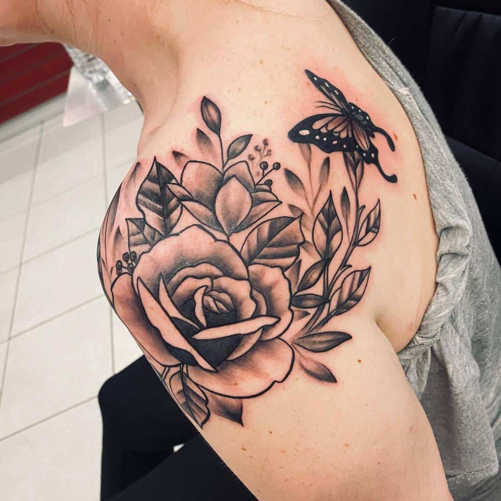 Small Wild Flower Shoulder Tattoo Ideas For Women Minimal Floral Rose Arm Tat Ideas Peque As