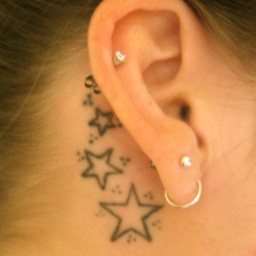 Stars Tattoos Behind The Ear