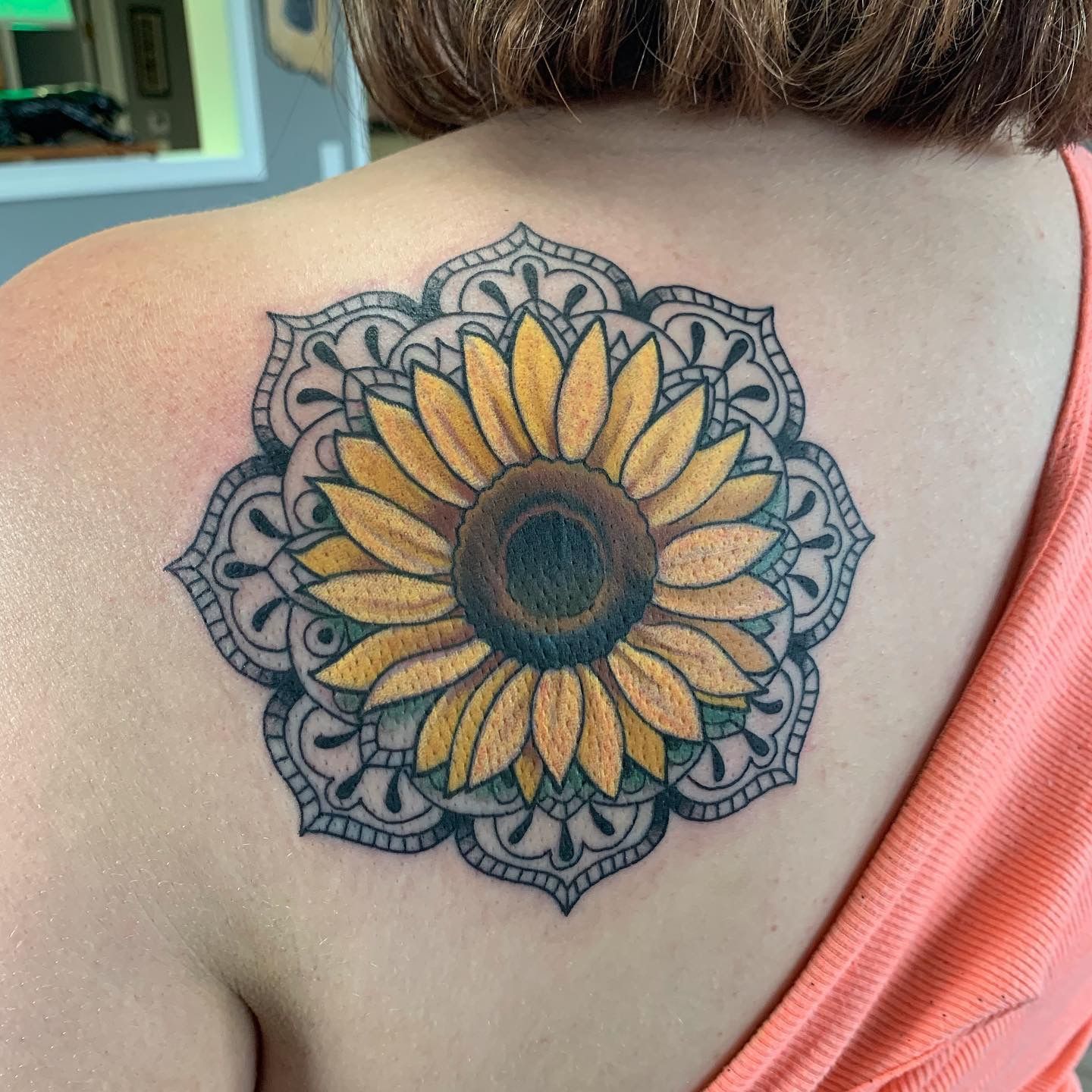 Sunflower Mandala Tattoo Was Done At Green Panther Tattoo In Derby