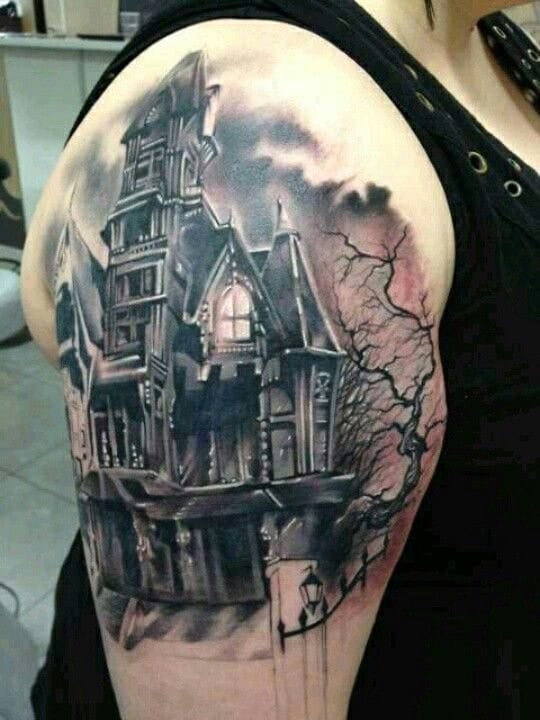 Tattoos Of Haunted Houses Inked Magazine Haunted Mansion Tattoo