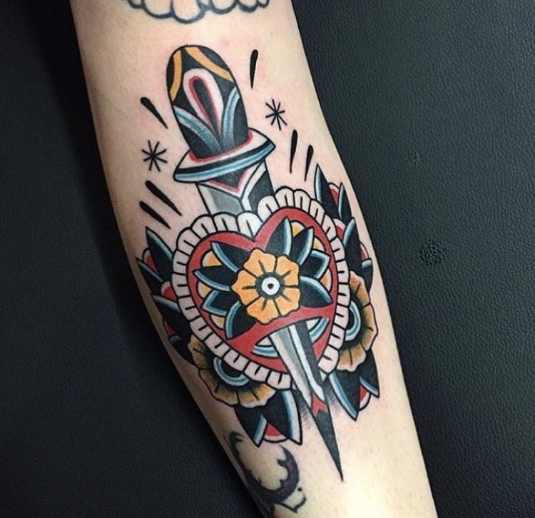 Traditional Dagger Heart Tattoo