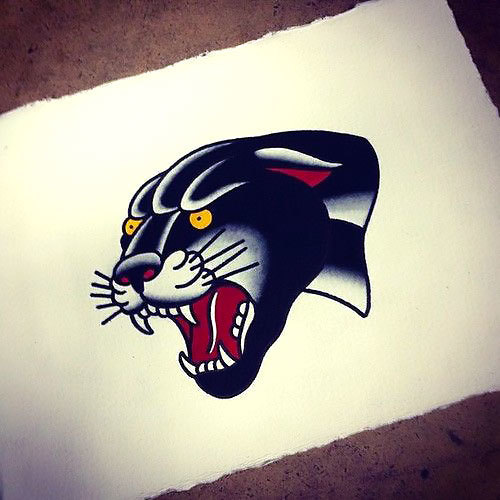 Traditional Panther Head Tattoo