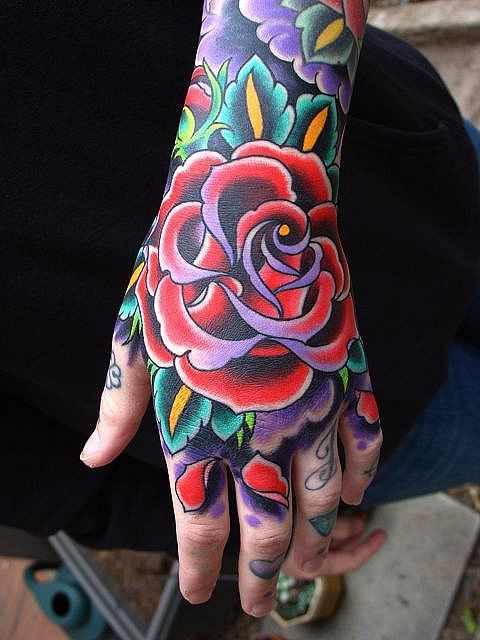 Traditional Style Rose Tattoo On Hand Tattooimages Biz