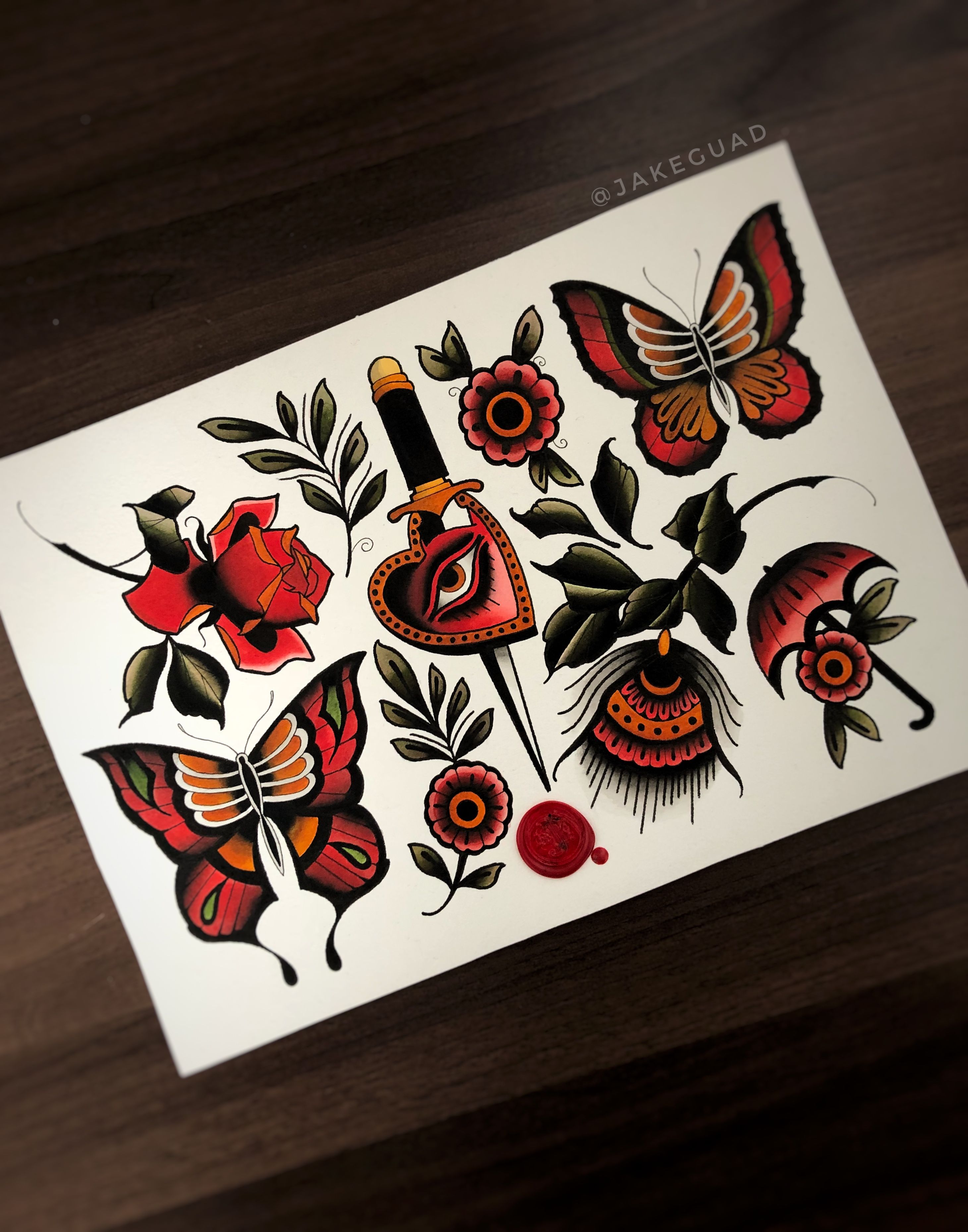 Traditional Tattoo Flash Page Done By Jake Guad Traditional Tattoo