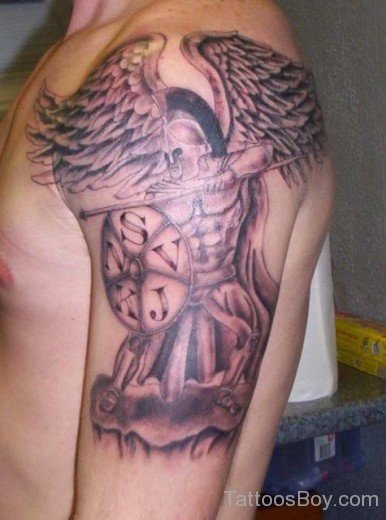 Warrior Angel Tattoo On Shoulder