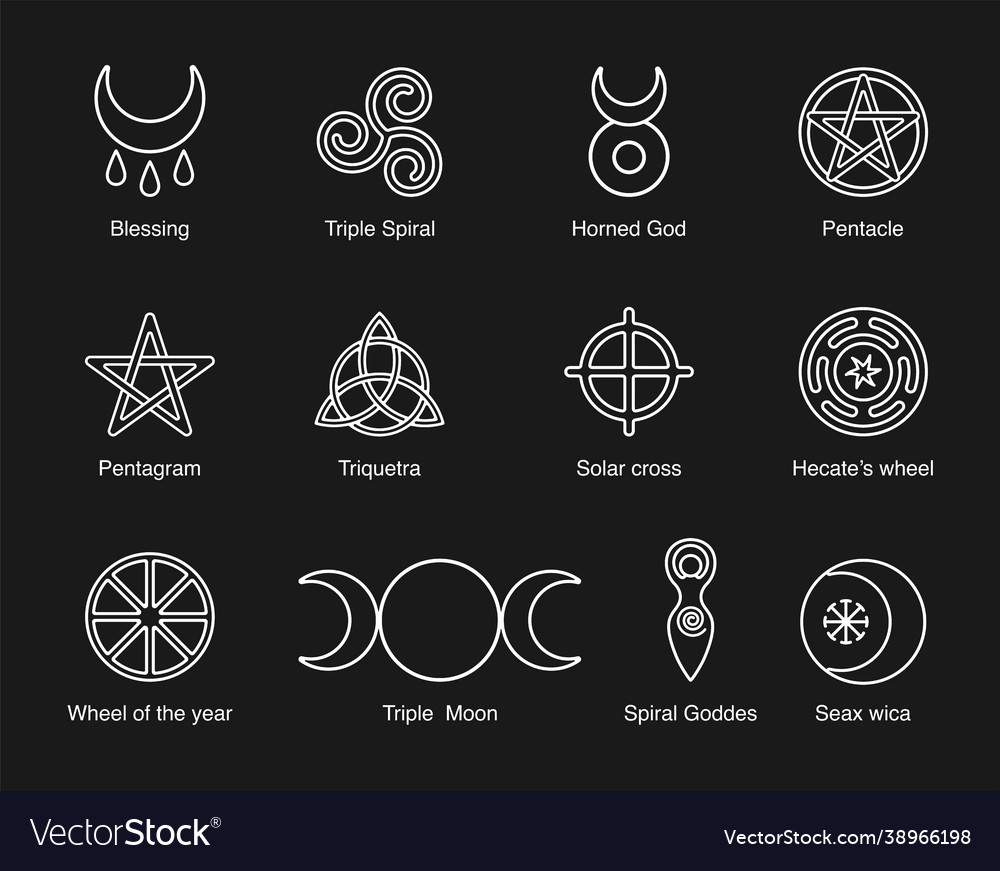 Wiccan And Pagan Symbols Pentagram Triple Moon Vector Image