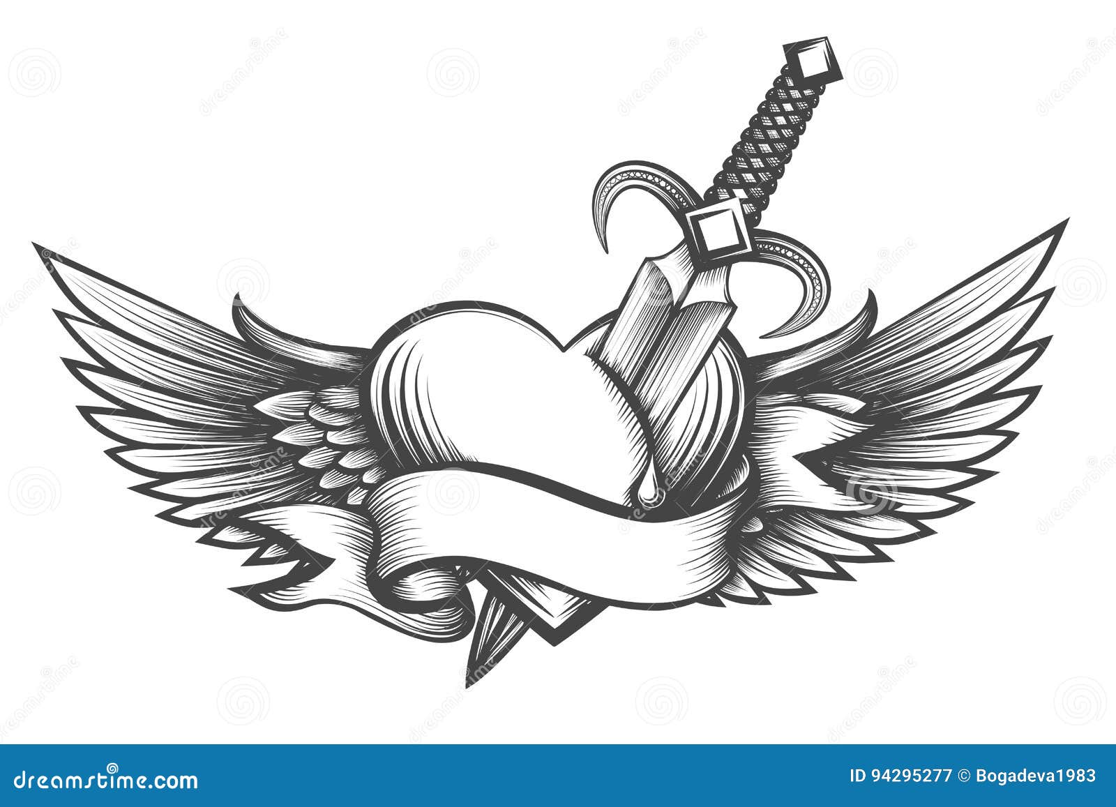 Winged Heart N Dagger Tattoo Design Heart With Wings Tattoo Dagger