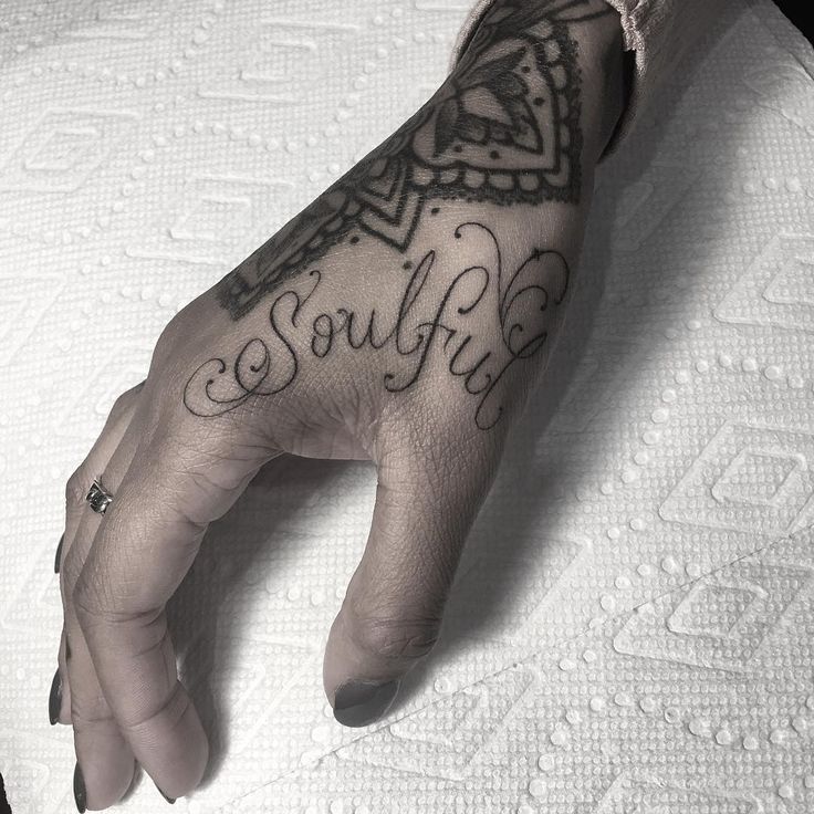 Word Soulful And Mandala Inked On The Right Hand Hand Tattoos